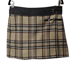 Route 66 New Vintage Y2K Plaid Wrap Khaki And Black Mini Skirt